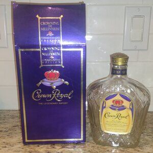 Vintage Crown Royal Glass Bottle and Box - Crowning the Millennium Edition